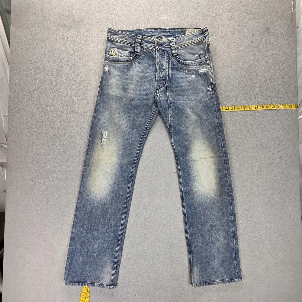 Diesel Jeans Mens 30x32 Blue Timmen Regular Straight Distressed Button Fly 0884C